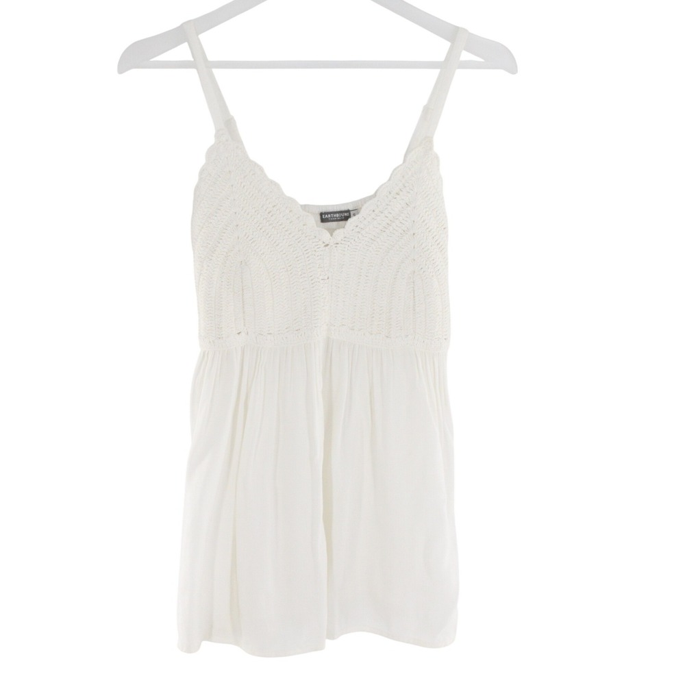 Earthbound Trading Co Cami Top Crochet Knit Bodice Small White